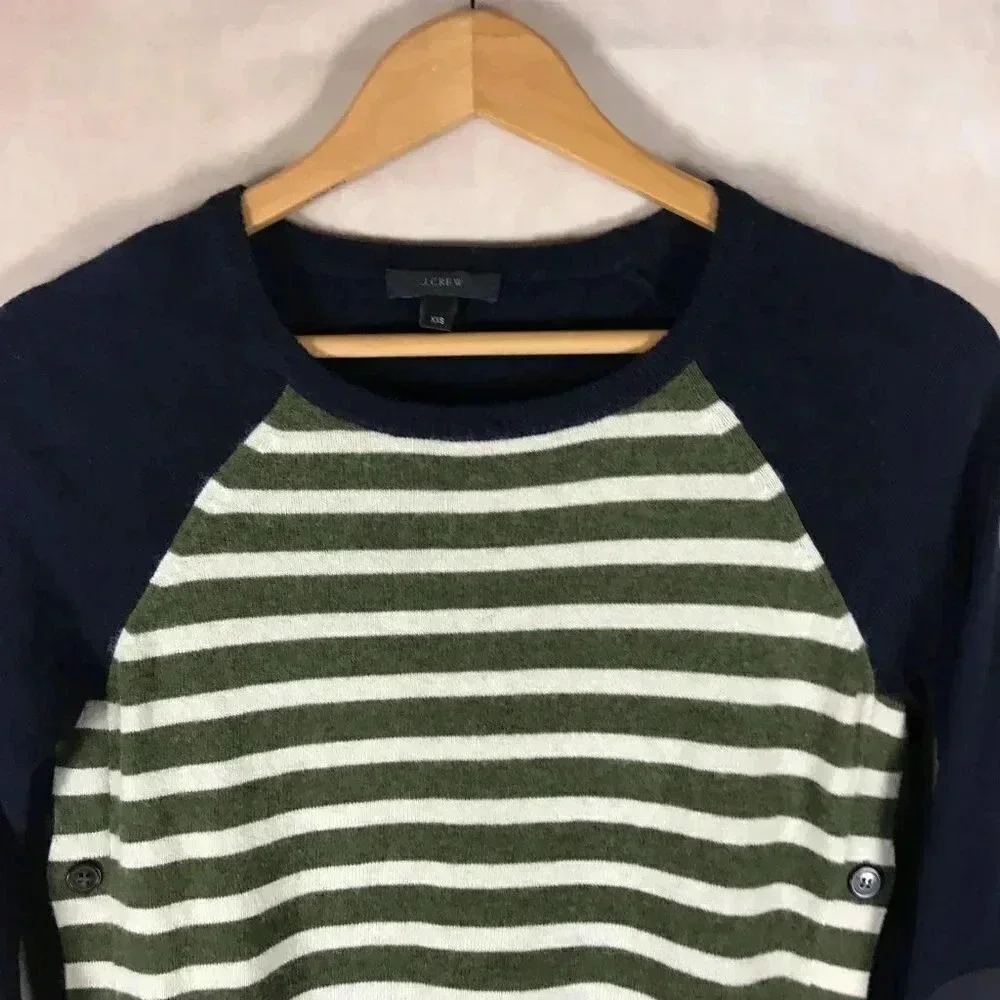J.CREW Striped Elbow Patch Sweater XXS